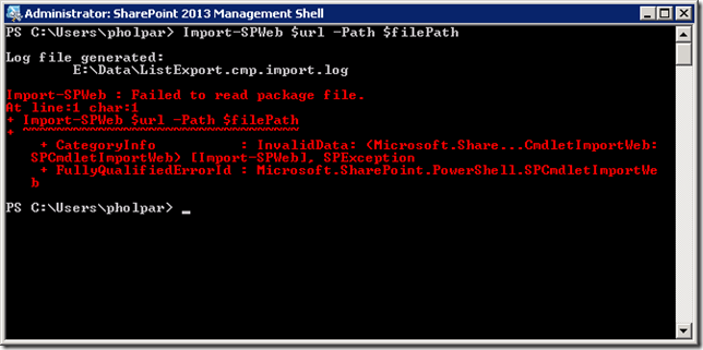 Sharepoint 2010 import spweb failed to read package file size